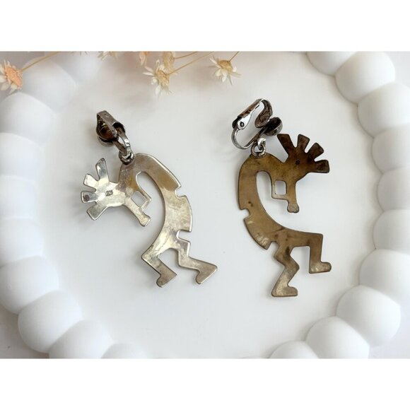 Kokopelli Sleeping Beauty Turquoise Sterling Silver Mexican Vintage Earrings - Picture 6 of 10
